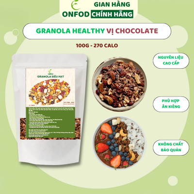 Ngũ cốc granola siêu hạt ONFOD vị chocolate, dành cho người tiểu đường, ăn kiêng, giảm cân 250g 500g