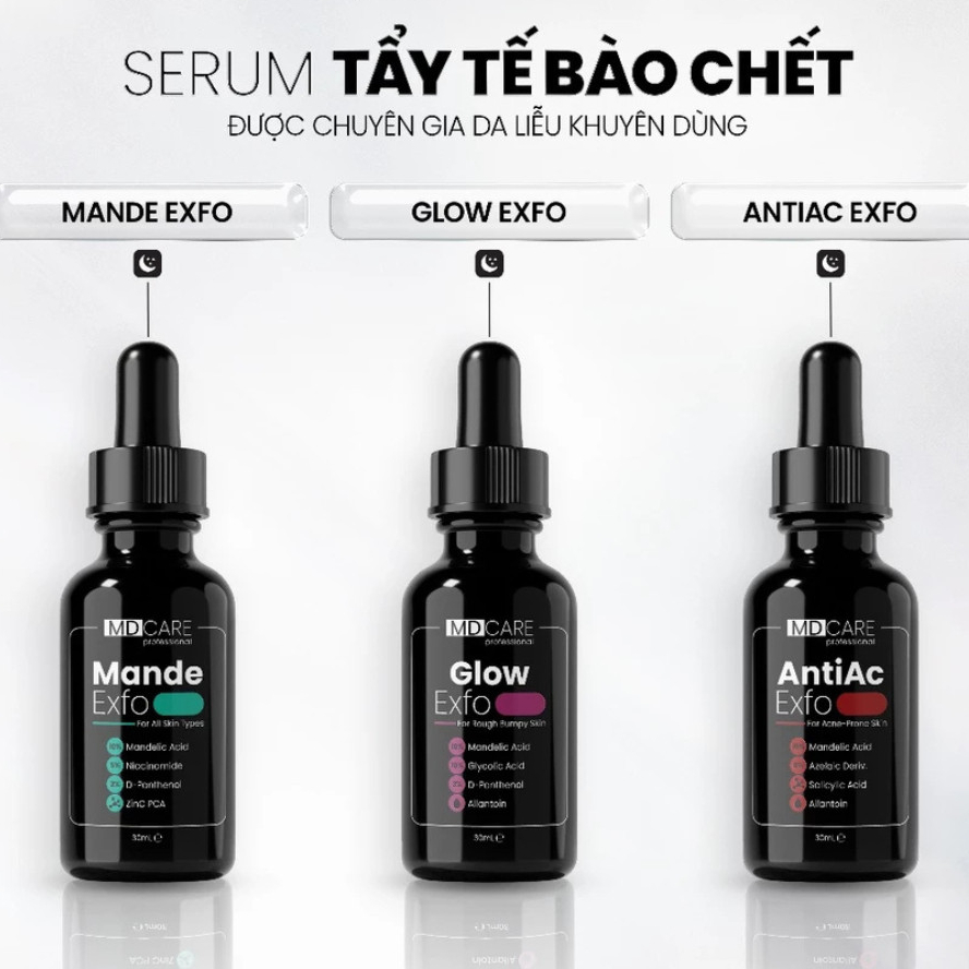 Ảnh 2 của Tẩy Tế Bào Chết Làm Sáng, Mờ Thâm, Đều Màu Và Da Kiểm Soát Mụn MD Care 10ml, 30ml
