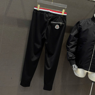 Quần jogger dài nam PB nỉ da cá trơn phối túi sau thêu logo khoá zip eo chun dệt sọc đỏ basic