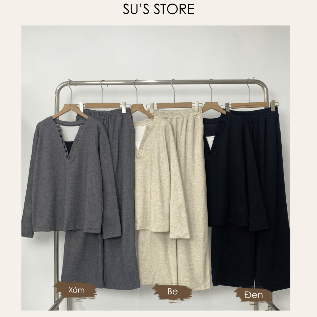 Set Đồ Nữ Áo Cổ V Phối Cúc Dáng Suông Kèm Quần Culottes Su Chang S778 Thời Trang Nữ Bigsize | BigBuy360 - bigbuy360.vn