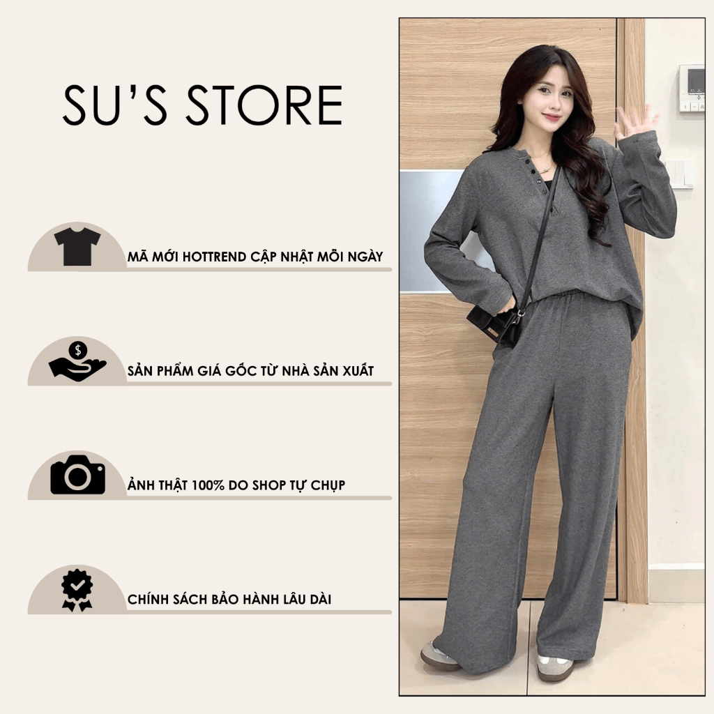 Set Đồ Nữ Áo Cổ V Phối Cúc Dáng Suông Kèm Quần Culottes Su Chang S778 Thời Trang Nữ Bigsize | BigBuy360 - bigbuy360.vn