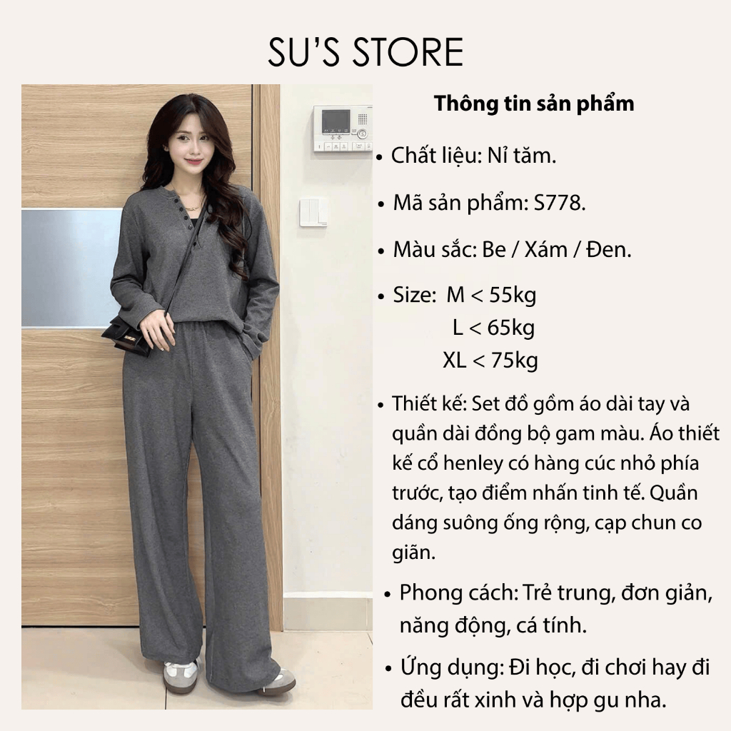 Set Đồ Nữ Áo Cổ V Phối Cúc Dáng Suông Kèm Quần Culottes Su Chang S778 Thời Trang Nữ Bigsize | BigBuy360 - bigbuy360.vn