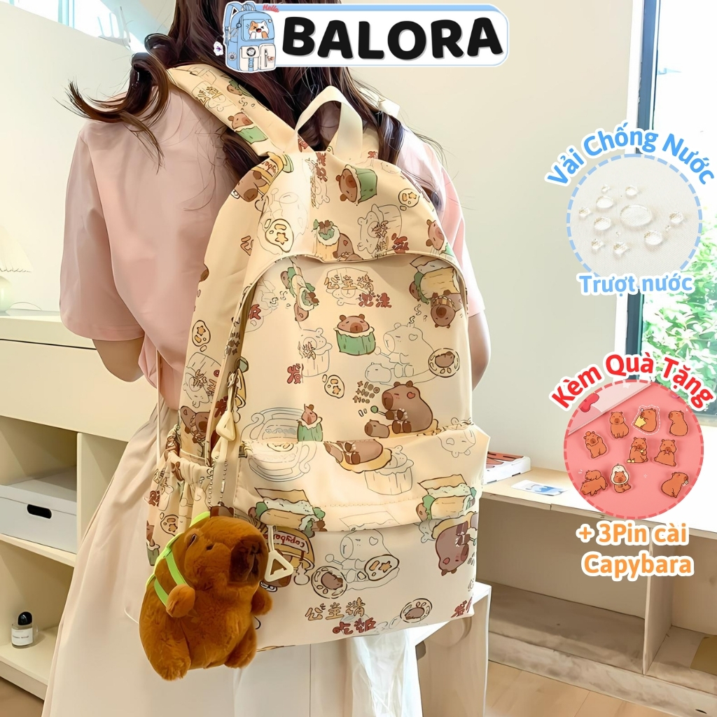 Balo Nữ Đi Học Balô Capybara Học Sinh Dễ Thương Kháng Nước Form Lớn Đựng Laptop 15.6 Inch Ulzzang