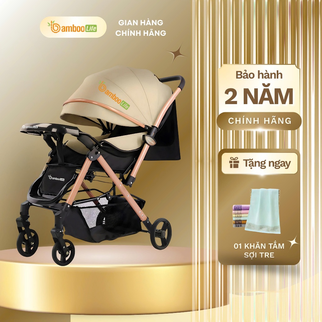Xe đẩy gấp gọn cho bé Bamboo Life, xe đẩy cho bé BL134 cao cấp 2 chiều, điều chỉnh tư thế an toàn