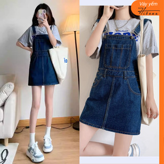 Váy Yếm Jean Nữ Dáng Ngắn Set Yếm Bò Ngắn Basic Váy Mặc Đầm Bò Có Túi Trước Ngực Xanh Trắng Y01