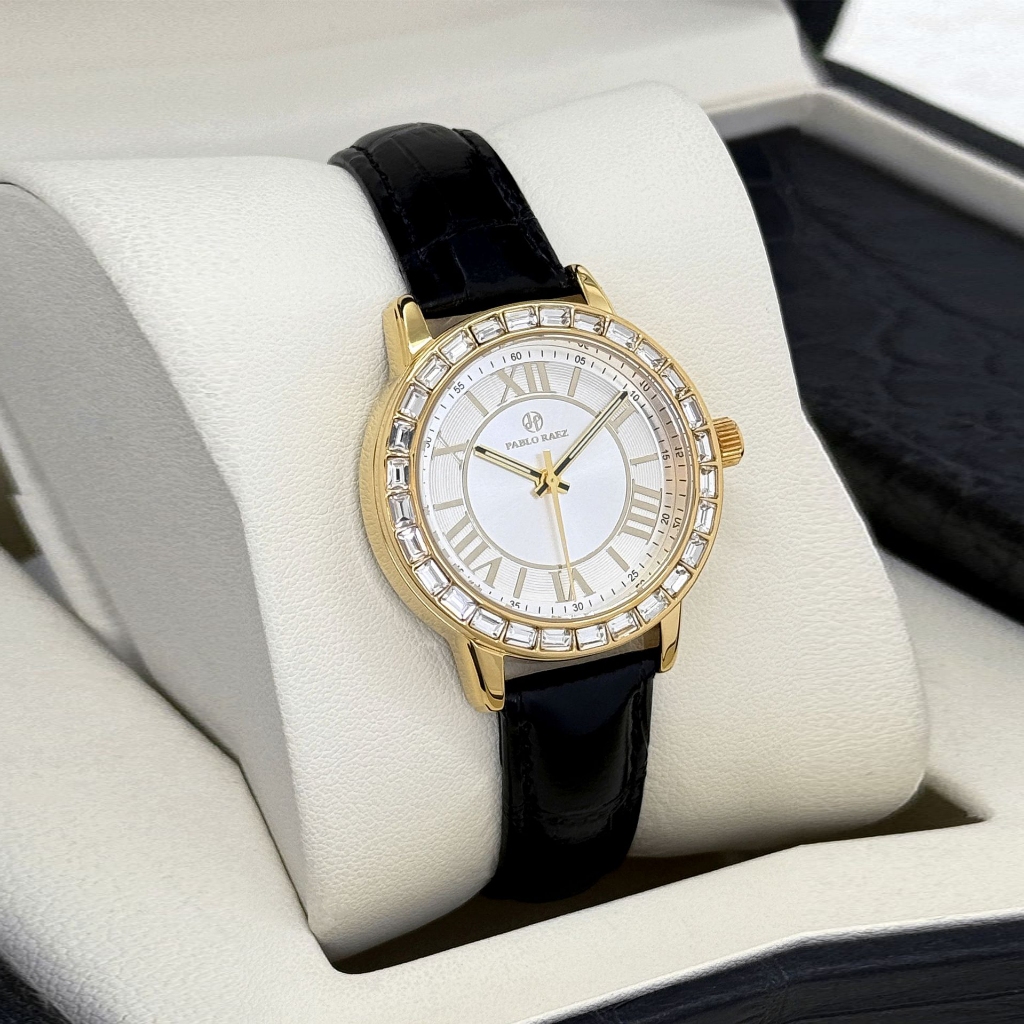 Đồng hồ nữ dây da sang trọng PABLO RAEZ T525 đính đá chống thấm nước lịch sự cao cấp 34mm