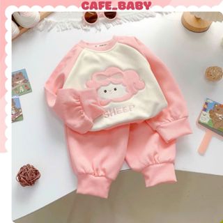 (8-25kg) Bộ Quần Áo Bé Gái Thu Đông PC Hàn Quốc Hàng QCCC Chất Nỉ Dày Thêu Cừu Hồng Kem Dễ Thương Cho Trẻ Em - BABY513