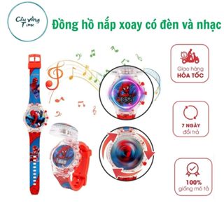 Đồng hồ đeo tay có nhạc, nắp xoay 360 độ hình các siêu nhân anh hùng cho bé yêu