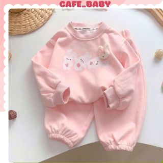 (8-25kg) Set Bộ Quần Áo Thu Đông Bé Gái Style Hàn Quốc Chất Nỉ 2 Da QCCC Dày Dặn Đính Thỏ Bông Hồng Dễ Thương - BABY511