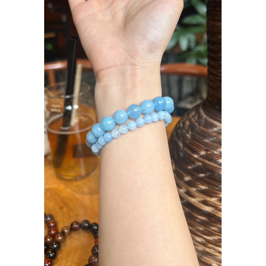 Vòng đá Aquamarine xanh đẹp cho mệnh Thuỷ, Mộc. Vòng đá phong thuỷ Aquamarine. Vòng chuỗi phong thuỷ