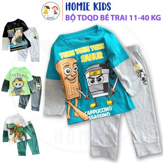 Bộ quần áo bé trai size đại 11-40 kg set đồ bộ trẻ em tay dài quần dài thun cotton in hình labubu capybara Homie Kids