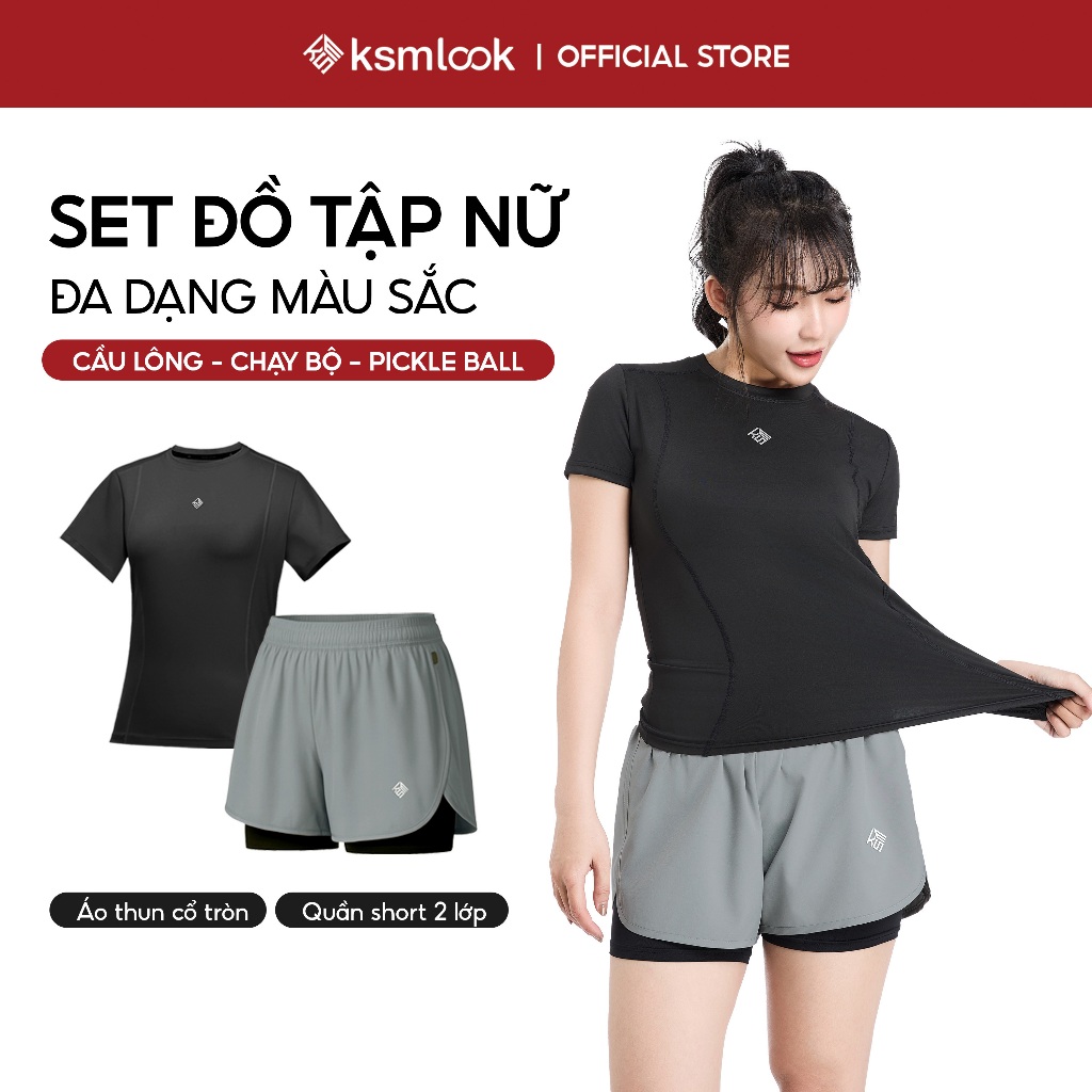Set đồ tập gym KSMLOOK, bộ đồ tập nữ vải thoáng khí, co giãn, phù hợp đi chơi, tập thể thao, QA571