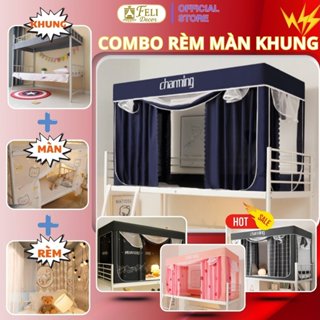   RẺ NHẤT SÀN  Combo khung màn + rèm che giường tầng KTX FELI DECOR sinh viên chống muỗi riêng tư dễ lắp 