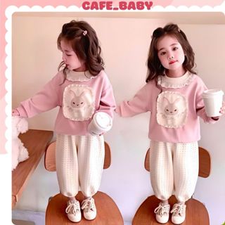 (9-25kg) Set Bộ Quần Áo Dài Tay Thu Đông Chất Nỉ QCCC Dày Dặn Cho Bé Gái Màu Hồng Phối Bèo Dễ Thương - BABY503