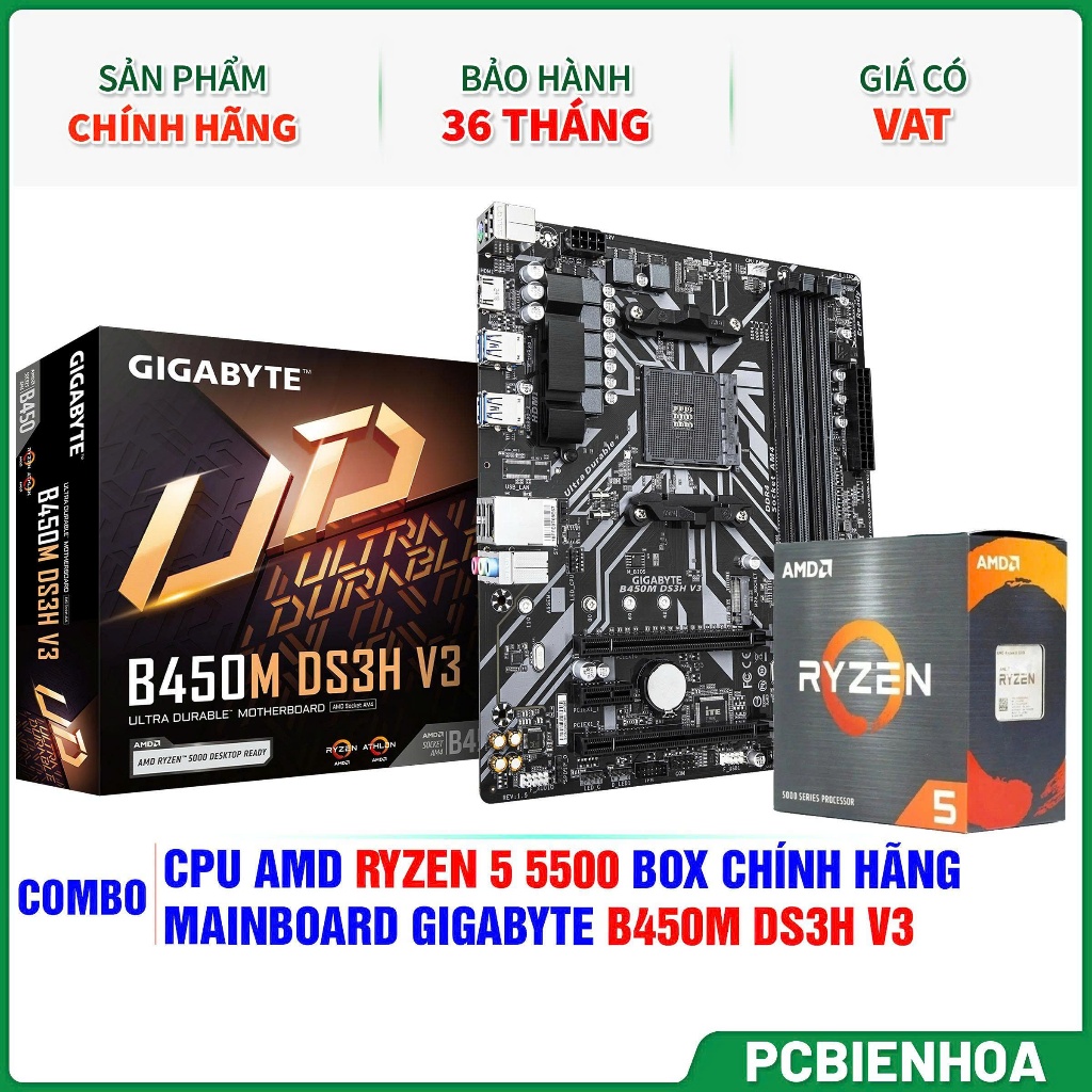 Combo AMD giá tốt - Ryzen 5 5500 -B450M DS3H- 36T