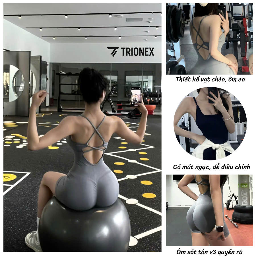[K113-Loại đẹp] Jumpsuit Nữ Sang Chảnh TRIONEX Sẵn Mút, Set Thể Thao Nữ Liền Thân Tập Gym Yoga | BigBuy360 - bigbuy360.vn