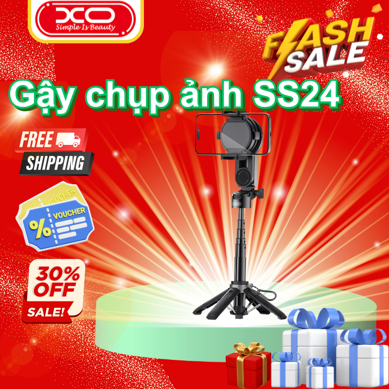 Gậy Chụp Ảnh XO Việt Nam 4in1 SS24 – Kèm Giá Đỡ Điện Thoại, Bluetooth Ổn Định, Tripod Bốn Chân Đa Nă