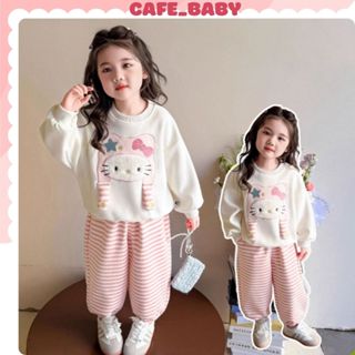 (8-25kg) Set Bộ Quần Áo Bé Gái Thu Đông Style Hàn Quốc Hàng Nỉ QC Dày Dặn Thêu Mèo Màu Hồng Kem Cho Trẻ Em - BABY516