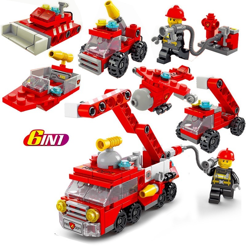Đồ chơi lắp ráp xe cứu hỏa size mini, 142 chi tiết, cho bé trai từ 7 tuổi