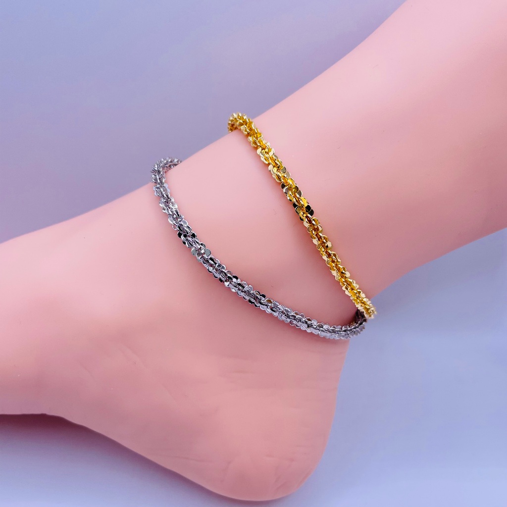 Lắc chân chất liệu titan kiểu dáng dây xù bền đẹp không phai màu, Lắc đeo chân titan màu vàng hoặc trắng