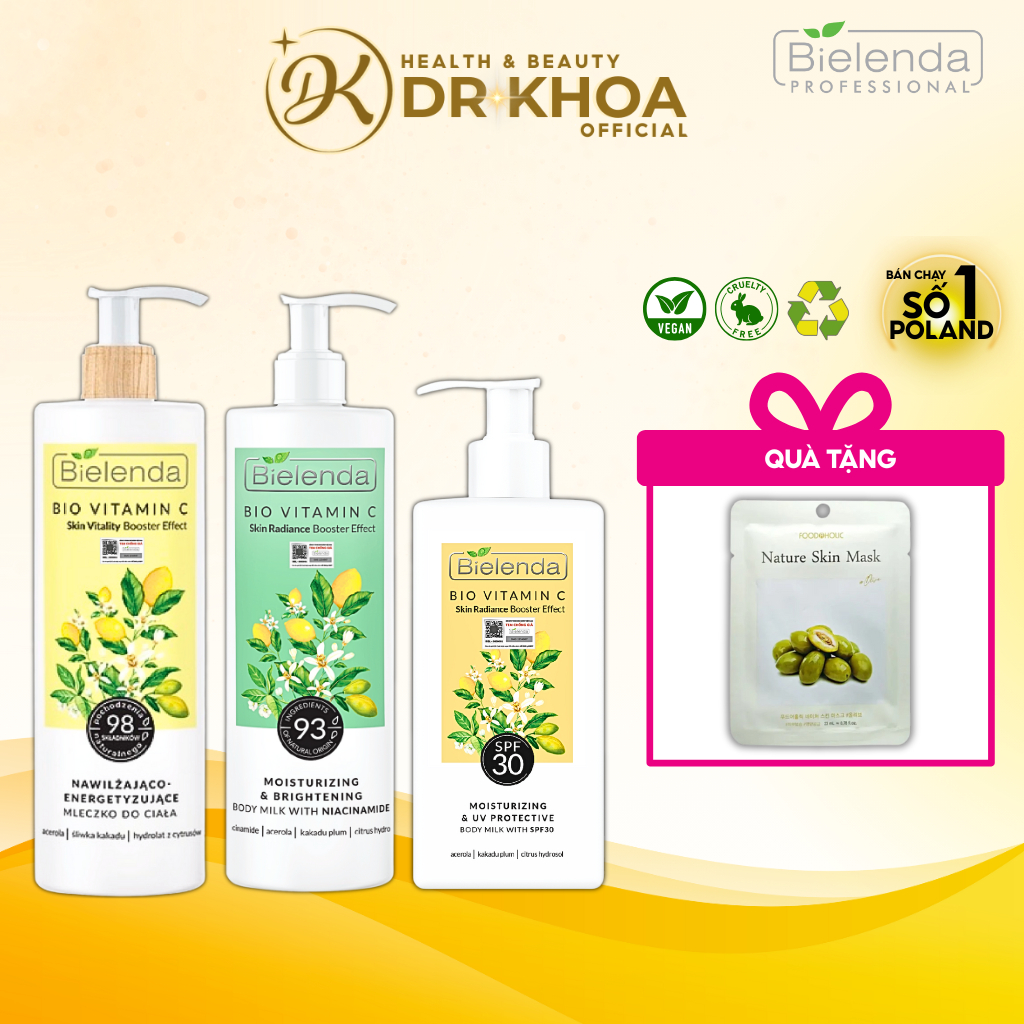 Sữa dưỡng thể trắng da Bielenda Bio Vitamin C Moisturizing And Toning Body Milk Niacinamide 400ml