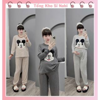  Bộ bầu - bộ sau sinh mặc nhà   MICKEY - THÊU XÙ   chất liệu thun borip Cotton 4 chiều Mềm 