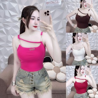   DƯỚI 52KG  ÁO 2 DÂY PHỐI XÍCH THÊU CHỮ FORM CROPTOP CÓ MÚT 