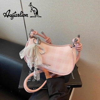 Túi xách nữ đeo chéo kẻ caro kèm charm nơ dễ thương, phong cách Hàn Quốc - DK090