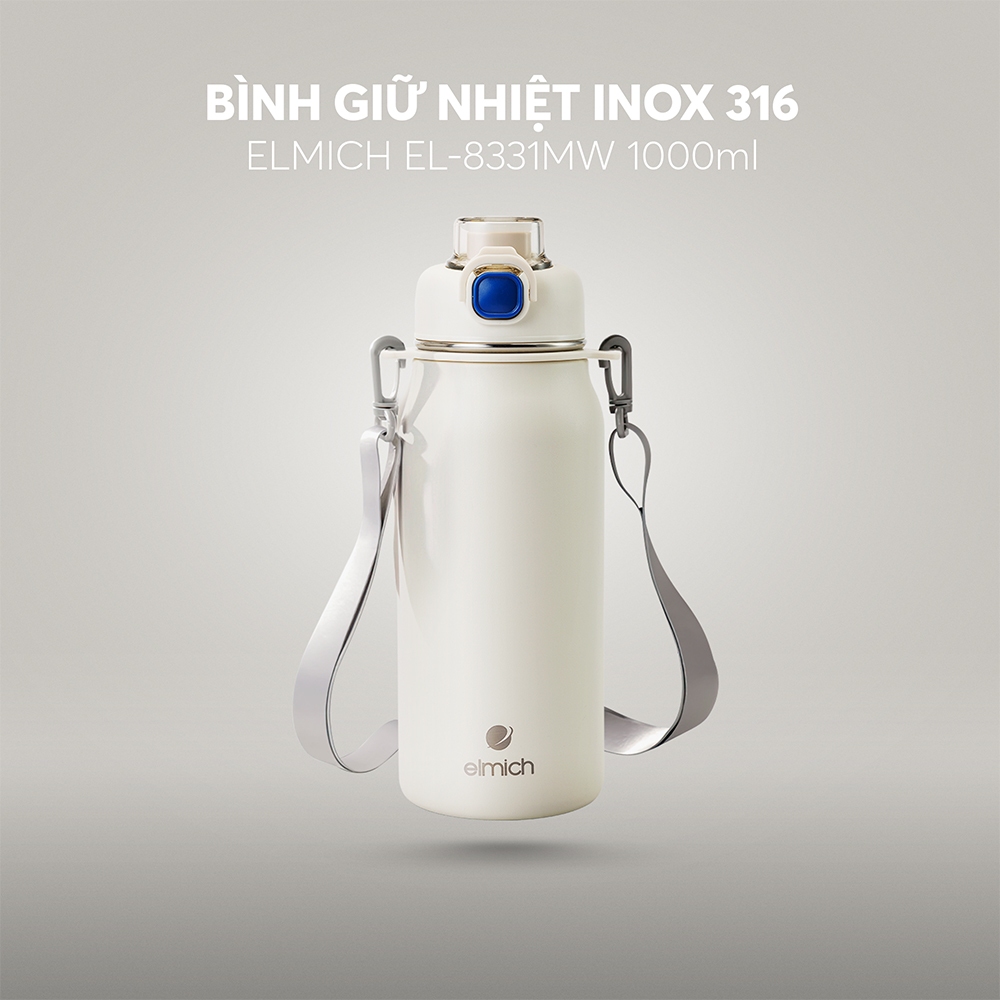 Bình Giữ Nhiệt 1 Lít Elmich EL-8331| Bình Nước Giữ Nhiệt INOX 316, Có Ống Hút, Elmich Chính Hãng