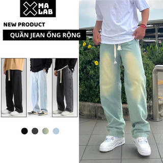  Quần jean nam ống rộng thể thao XMALAB Quần bò cạp chun dây rút phong cách hip hop đường phố B085-1 