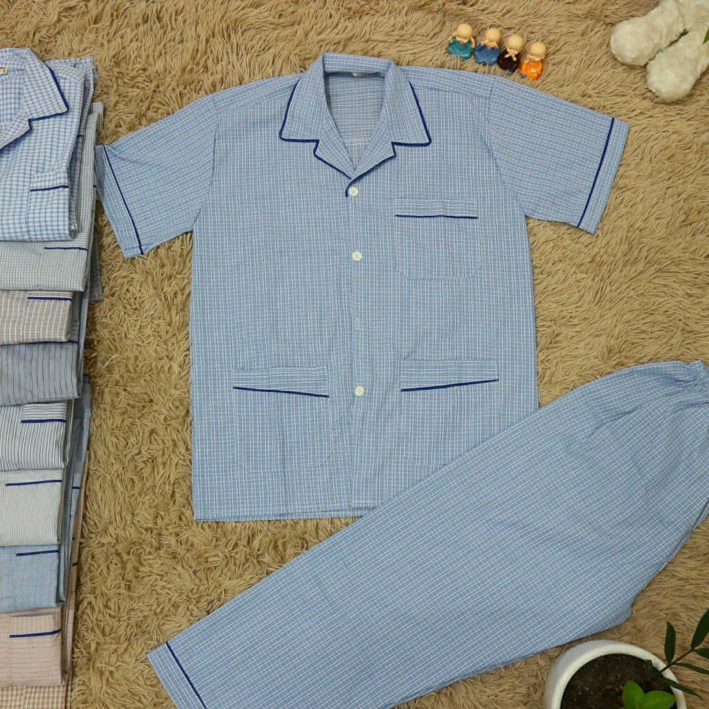 [99k] Bộ pijama nam trung niên vải kate kẻ sọc (pyjama, cộc tay), quần áo mặc nhà, bộ ngủ cho ông, cho bố - Hàng VN