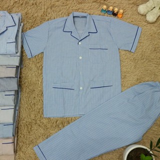 [99k] Bộ pijama nam trung niên vải kate kẻ sọc (pyjama, cộc tay), quần áo mặc nhà, bộ ngủ cho ông, cho bố - Hàng VN