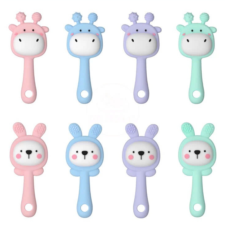 (TẶNG HỘP ĐỰNG ) Gặm nướu lục lạc hình thú dễ thương chất liệu silicone hỗ trợ khả năng cầm nắm dành cho bé