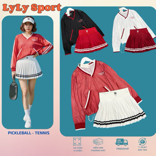   Pickleball  Set thể thao nữ wils với áo lưới dài tay kết hợp chân váy xếp ly cạp dệt tập pickleball golf tennis.. 