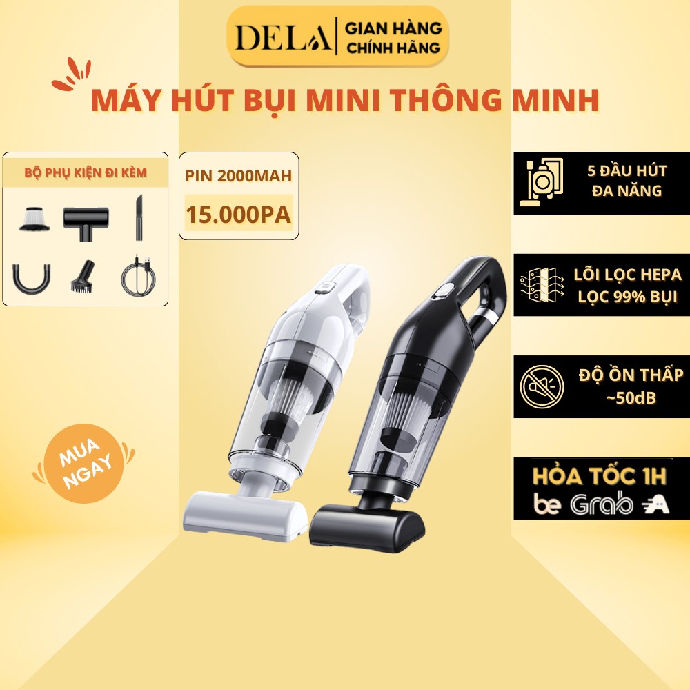 Máy hút bụi cầm tay mini không dây DELADEP, hút bụi giường, ô tô lực, hút siêu mạnh 20.000PA bảo hành 12 tháng MHB01