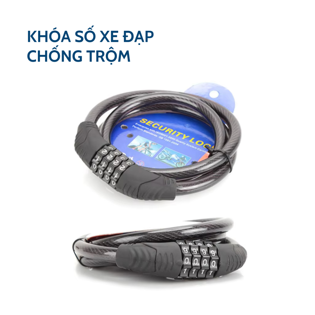 Khóa Dây Xe Đạp ABRAHAM Mật Mã 4 Số – Chống Cắt, Chống Gỉ – Dễ Sử Dụng, An Toàn Cao
