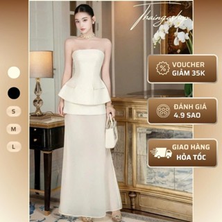 Set tiệc áo tafta và chân váy phối voan tơ màu nude, màu đen size S M L thanh lịch D1411