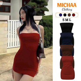   Nhiều màu  Đầm body ngắn nữ cúp ngực ôm dáng sexy đầm ống trơn thun Borip dáng ngắn basic sang chảnh Michaa DB55 