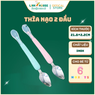  Thìa Muỗng Nạo Hoa Quả Hai Đầu Inox Và Silicon Cho Bé Ăn Dặm 