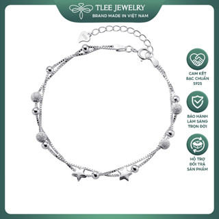 Lắc tay bạc nữ TLEE, vòng tay kép hình sao mix charm bi phay cát lấp lánh TLEE JEWELRY LT0319