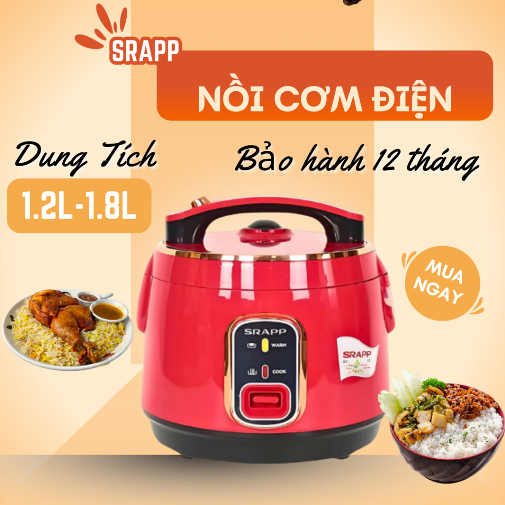 Nồi cơm điện SRAPP dung tích 1.2L-1.8L, nồi cơm thế hệ mới thiết kế sang trọng, chống dính cực tốt, bảo hành 12 tháng