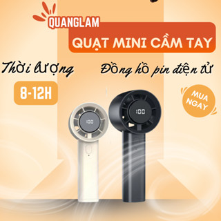Quạt mini cầm tay tích điện có đồng hồ pin điện tử, làm mát nhanh tích điện lâu | Bảo hành 12 tháng