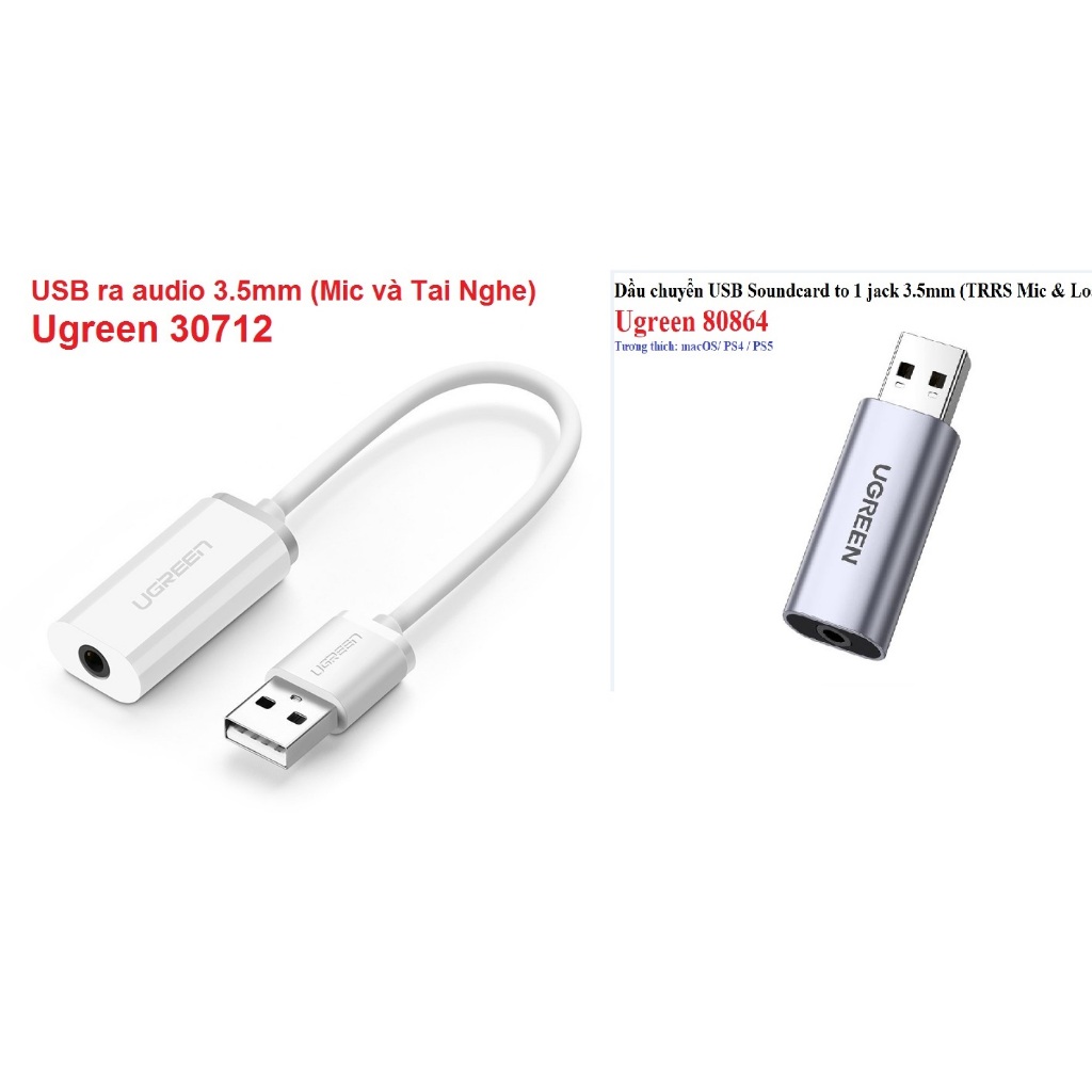 Cáp chuyển USB ra audio 3.5mm (Mic và Tai Nghe)  ( 80864  , 30712 ) Ugreen