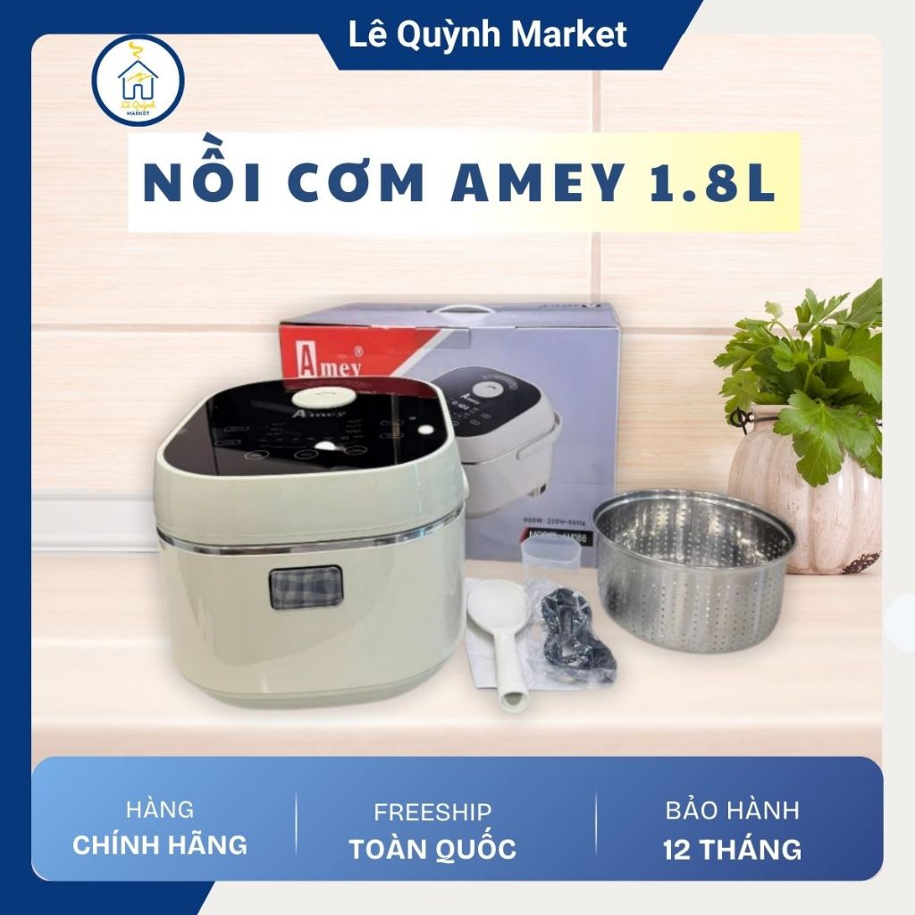 Nồi Cơm  Amey AM088 1,8L Chế Độ Nấu Đa Dạng Ttiết Kiệm Thời Gian Nấu -Lê Quỳnh Market