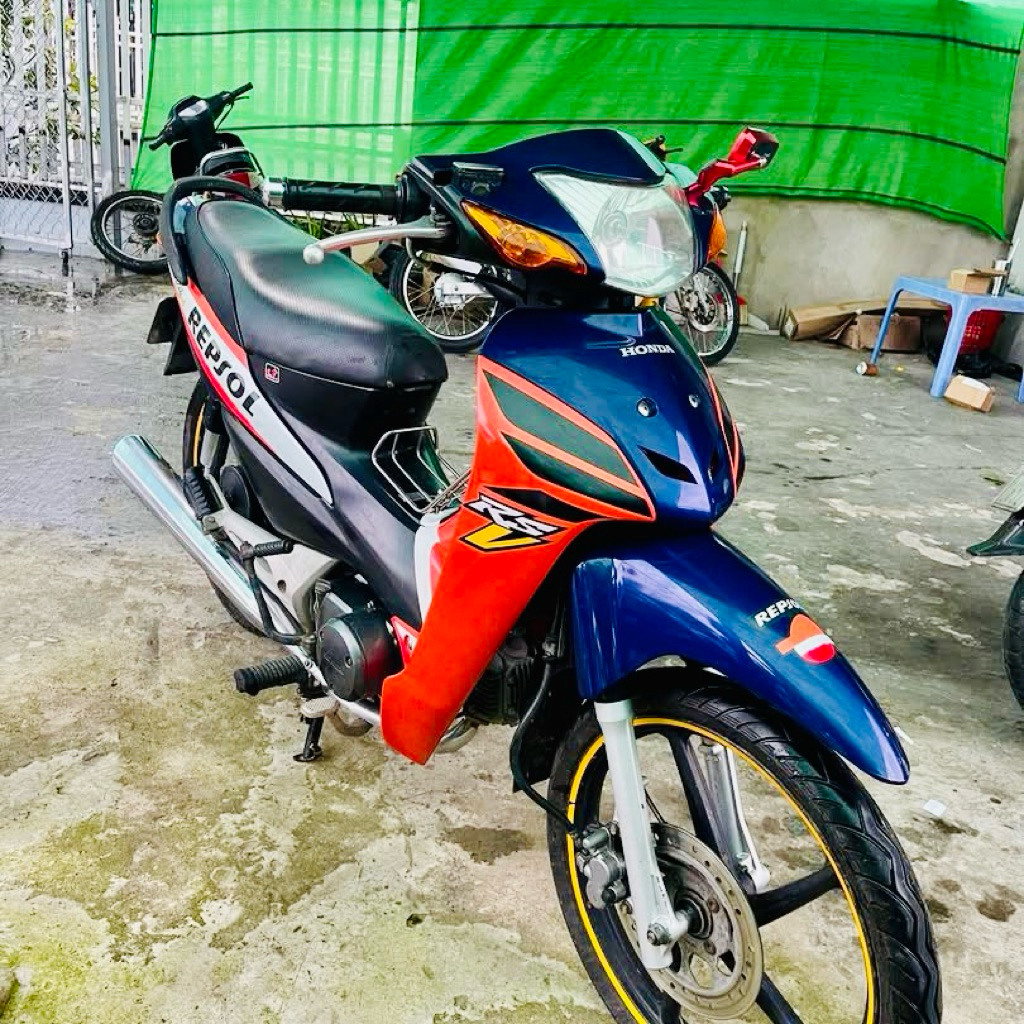 Tem Xe Wave A Wave Rs Decal PVC 3 Lớp Cao Cấp Mẫu Repsol Giả Zin Xanh Cam Chống Nước,Bền Màu