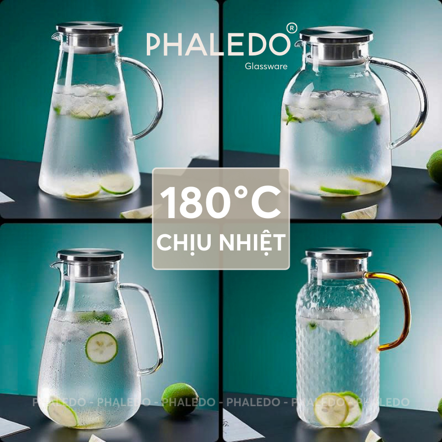 Bình Nước Thuỷ Tinh Chịu Nhiệt 2 Lít Dung Tích Lớn, Borosilicate An Toàn Không Chứa Chì Cao Cấp PHALEDO (P-0382)