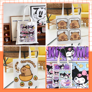   Xã Kho  Túi Tote Vải Canvas Capybara Kuromi Cute Túi vải siêu đáng yêu Túi Đi Học Tiện Lợi Dễ Thương 