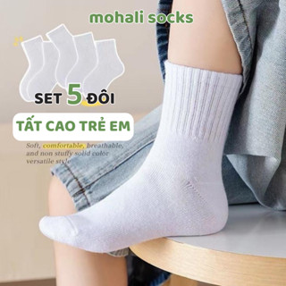 Vớ tất trẻ em SET 5 ĐÔI cổ cao trơn các màu đủ size chân cho các bé trai và gái cotton chống hôi chân MOHALI SVB002
