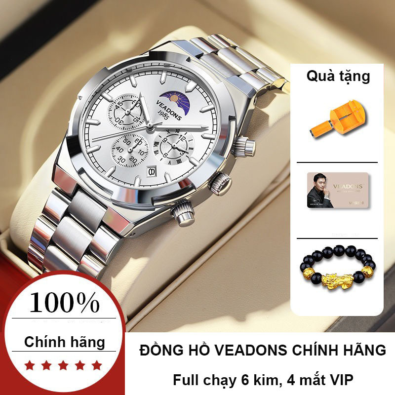 Fullbox_Đồng Hồ Nam Veadons chạy  6 Kim Đa Năng Dây Thép Không Gỉ Thời Trang Thể Thao Cho Nam
