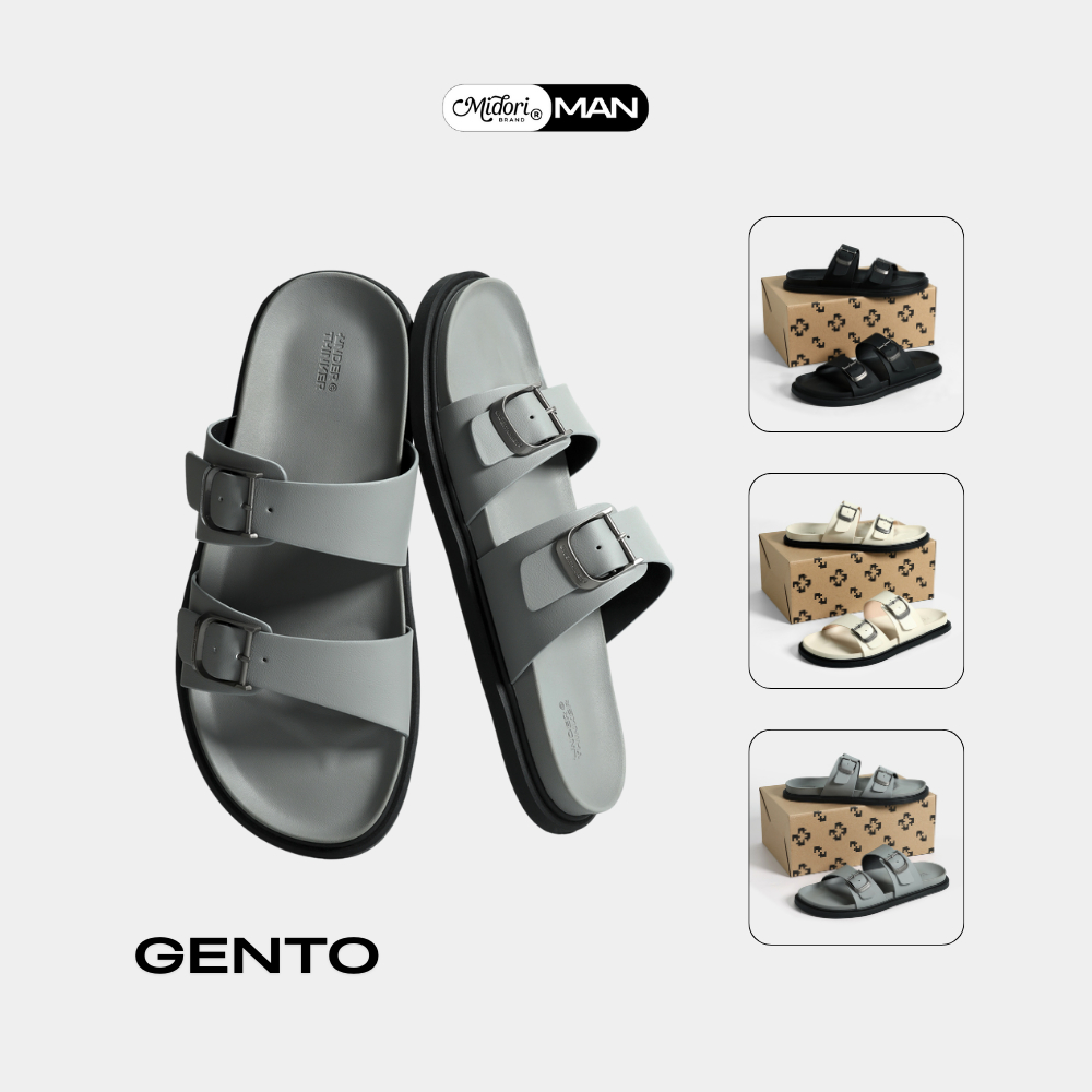 Dép Da Nam Nữ GENTO Quai Ngang Thời Trang Khóa Cài Đế Chống Trơn Trượt Đi Chơi | MIDORI FOR MAN